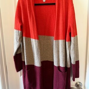a new day Orange, Gray, and Burgundy Cardigan